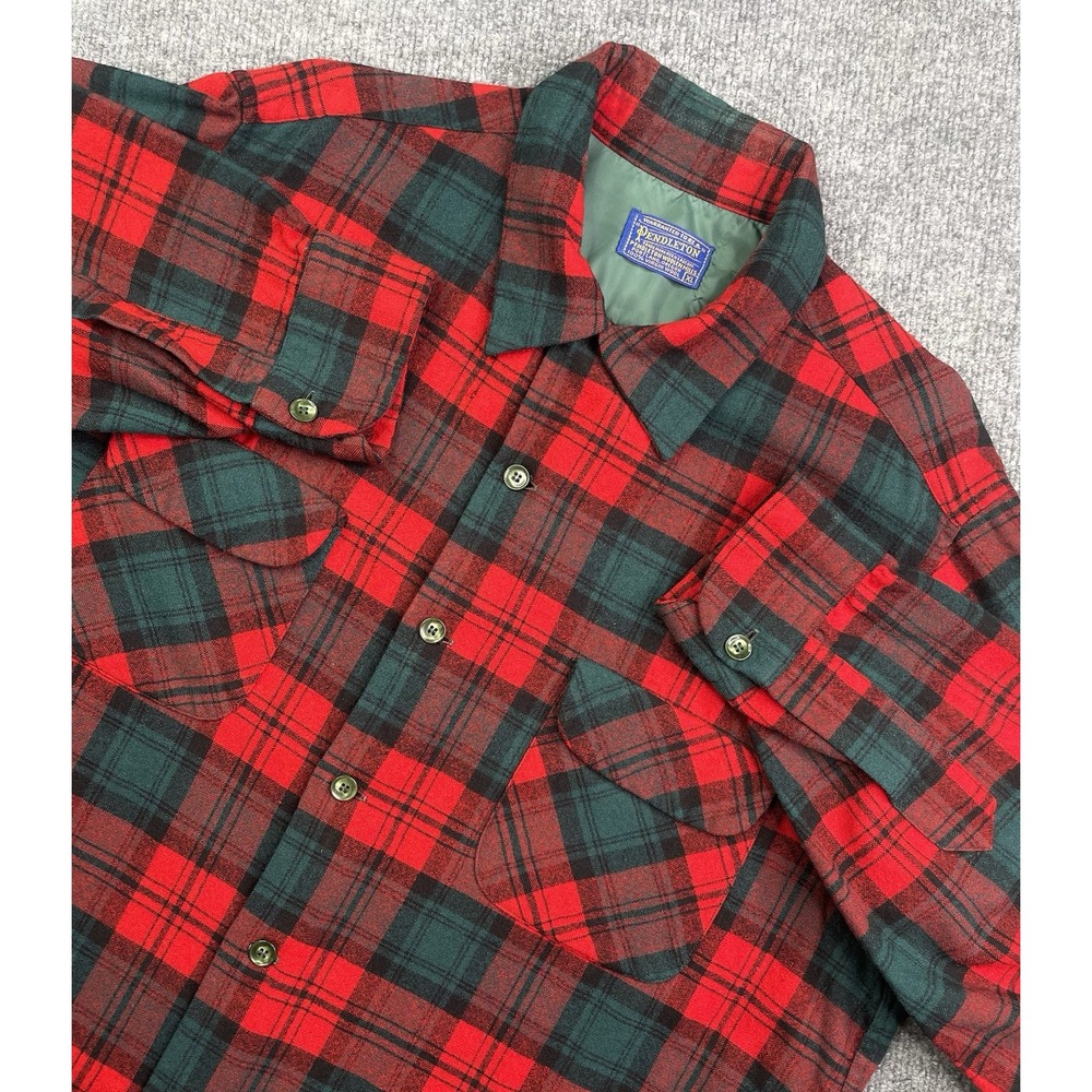 Vintage Pendleton Board Shirt Men XL Red Plaid Wool Loop Collar 60s